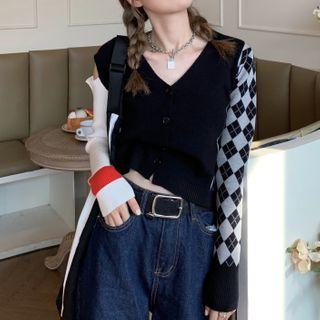 Argyle Panel Cropped Cardigan As Shown In Figure - One Size