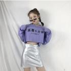 Long-sleeve Chinese Characters Cropped T-shirt