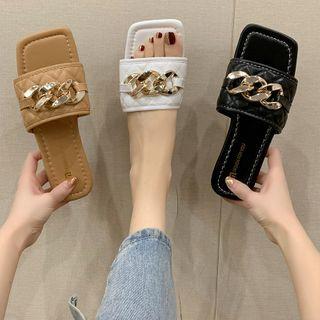 Chunky Chain Faux Leather Slide Sandals