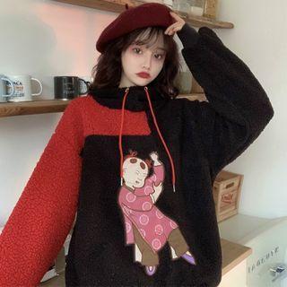 Color Block Printed Fleece Hoodie