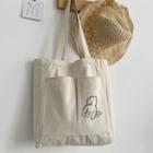 Bear Print Canvas Tote Bag Off-white - One Size