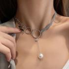 Faux Pearl Hoop Necklace 1pc - Silver - One Size