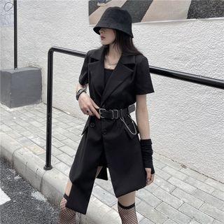 Short-sleeve Double Breasted Asymmetrical Blazer Dress