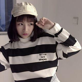 Mock-neck Embroidered Striped Sweatshirt