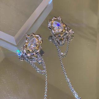 Irregular Rhinestone Alloy Fringed Earring D1306 - 1 Pair - Silver - One Size