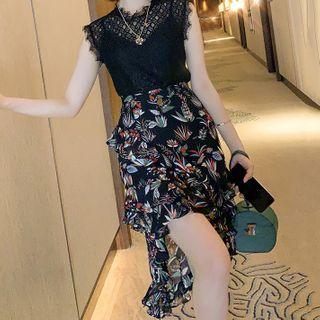 Set: Lace Sleeveless Top + Camisole Top + A-line Skirt