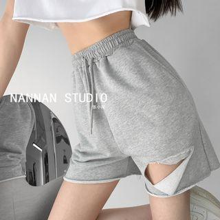Cutout Straight Leg Cotton Shorts