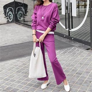 Set: Layered-hem Pullover + Band-waist Pants