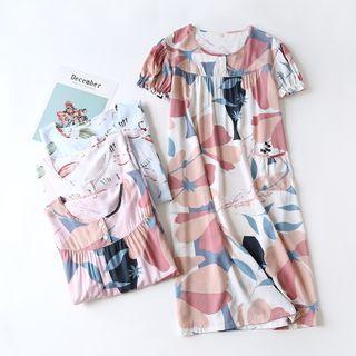 Flower Print Short-sleeve Sleep Dress