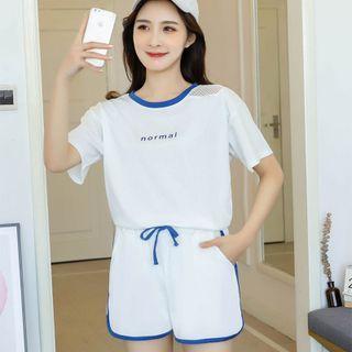 Set: Lettering T-shirt + Contrast Trim Shorts