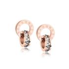 Fashion And Elegant Plated Rose Gold Roman Numeral Geometric Round Earrings With Cubic Zircon Rose Gold - One Size