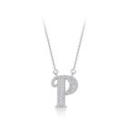 925 Sterling Silver Fashion Personality English Alphabet P Cubic Zircon Necklace Silver - One Size