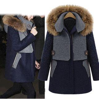 Long-sleeve Panel Faux Fur-trim Jacket