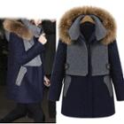 Long-sleeve Panel Faux Fur-trim Jacket