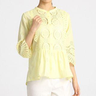 Long-sleeve Cut Out Plain Blouse