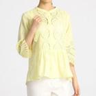 Long-sleeve Cut Out Plain Blouse