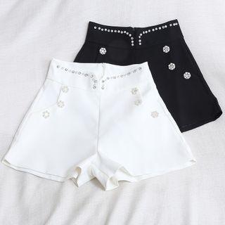 High Waist Rhinestone Embellished Shorts