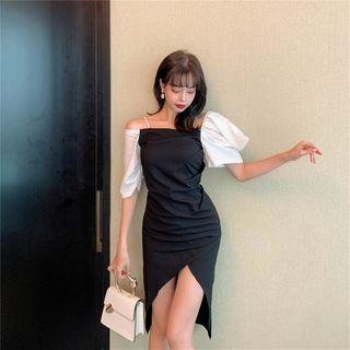 Elbow-sleeve Two Tone Dress
