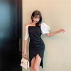 Elbow-sleeve Two Tone Dress