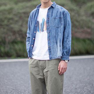 Printed Denim Long-sleeve Shirt