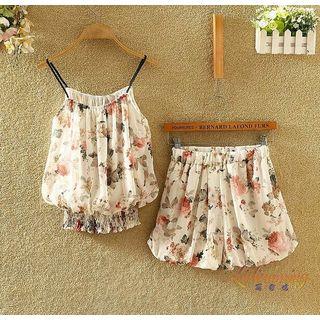 Set: Floral Print Camisole Top + Shorts