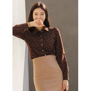 Puff-sleeve Napped Floral Blouse