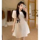 Embossed Ribbon-accent Mini Dress