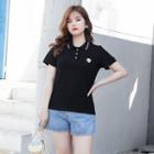 Short-sleeve Floral Embroidery Polo Shirt