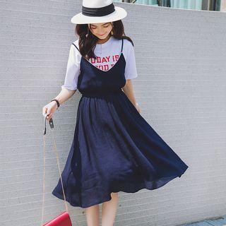 Spaghetti-strap Gather-waist Dress