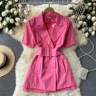 Lapel Plain Double-breasted Blazer