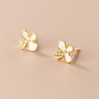 Flower Rhinestone Sterling Silver Earring 1 Pair - S925 Silver - Gold - One Size