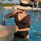 Elbow-sleeve V-neck Twisted Swimsuit