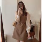 Long-sleeve V-neck Two-tone Dress