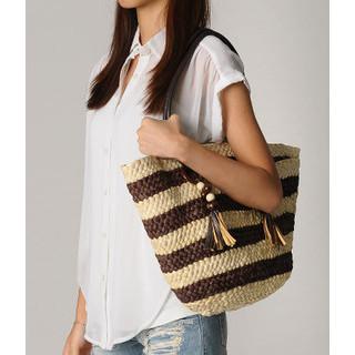 Striped Straw Tote Coffee - One Size