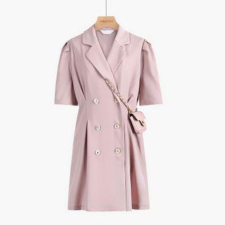 Double-breasted Short-sleeve Mini A-line Blazer Dress Pink - One Size