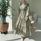 Wrap-neck Tiered Maxi Dress Khaki - One Size