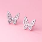 Butterfly Rhinestone Sterling Silver Earring 1 Pair - S925 Silver - Silver - One Size