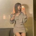 Cropped Zip-up Hoodie / Halter-neck Mini Bodycon Dress