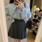 Puff-sleeve Layered Collar Blouse Blue - One Size
