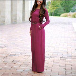Long Sleeve Maxi Dress With Belt