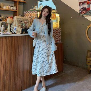 Strappy Patterned Dress + Plain Cardigan