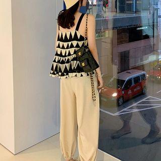 Set: Triangle Print Camisole Top + Cropped Harem Pants