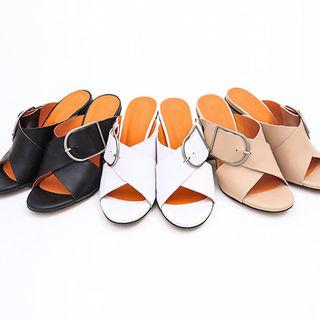 Bucked Cross-strap Cowhide Mules
