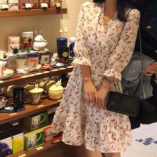 Long-sleeve Floral Print A-line Dress As Shown In Figure - One Size