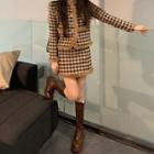 Single-breasted Houndstooth Jacket / Mini A-line Skirt