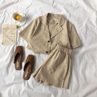 Set: Short-sleeve Notch-lapel Shirt + Shorts