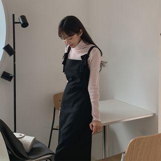 Beribboned Midi Pinafore Dress Black - One Size