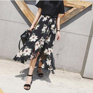Tie-waist Ruffle Chiffon Midi Skirt