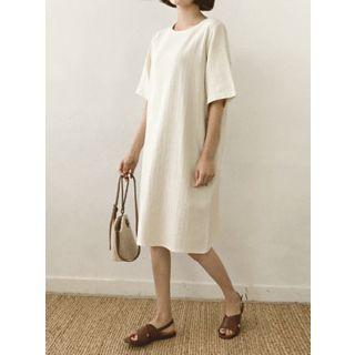 Linen Blend Textured T-shirt Dress