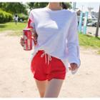 Set: Slit-back T-shirt + Sweat Shorts